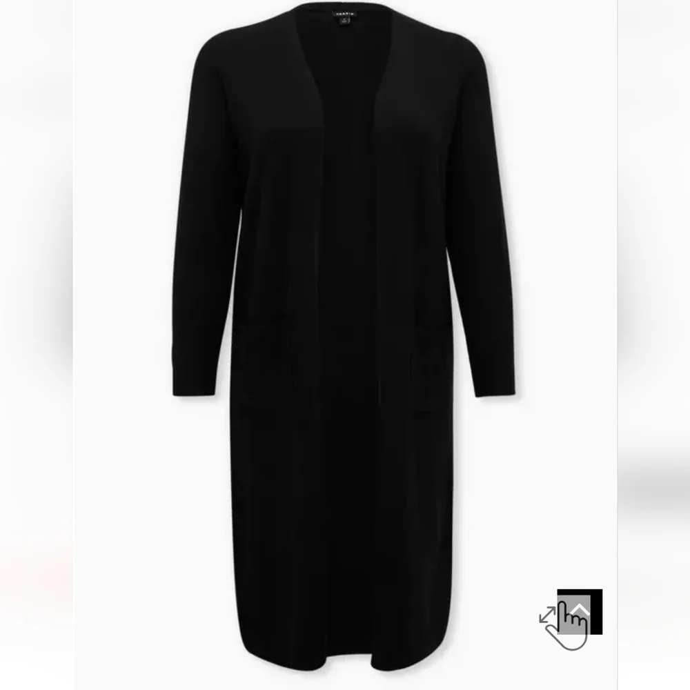 Torrid Black Longline Duster Cardigan Minimalist Open Front Pocket Size 00 NWT